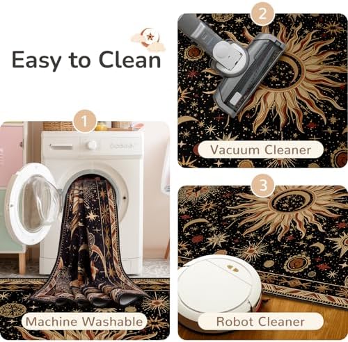 Vacuum-Friendly, 9x12 Washable Area Rug, Black Gold Beige Red - Image 6