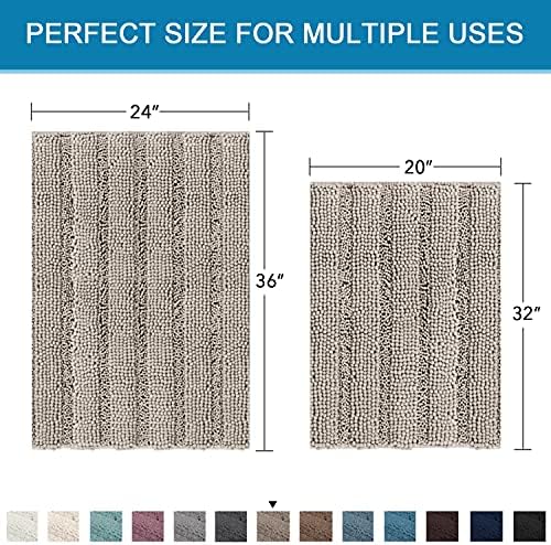 H.VERSAILTEX 2 Piece Bathroom Set - Super Absorbent Chenille Striped Bath Mats, Non Skid, Machine Washable (Taupe, 24 x 36 Plus 20 x 32 Inches) - Image 2