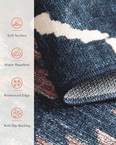 BESTSWEETIE 2'x10' Washable Area Rug for Living Room Runner Darkblue - Image 4