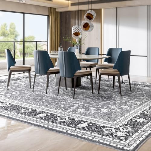 Lessymo Large Area Rugs 9x12 Living Room, Washable Bedroom Rug, Grey White - Image 6