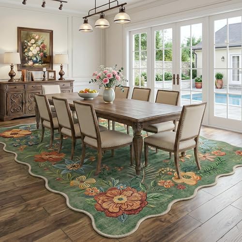 FMFUNCTEX 10x14 Washable Sage Green Boho Scalloped Area Rug for Living Room - Image 3