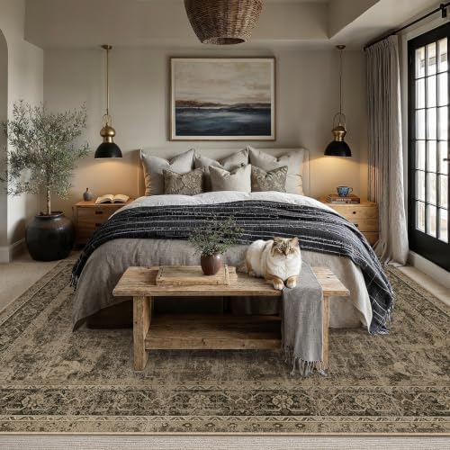 PureCozy Brown Area Rug 8x10 Vintage Oriental Distressed - Image 4