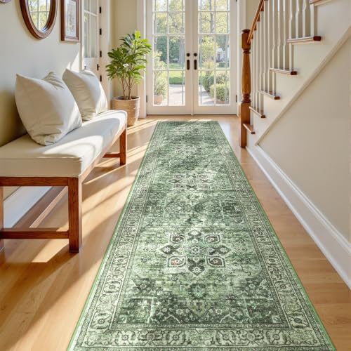 Sage Green 2x8 Hallway Runner Rugs, Non-Slip Vintage Rug for Kitchen - Image 5