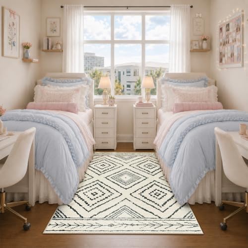 BESTSWEETIE 5'x7' Washable Area Rug for Living Room Bedroom White Black by BESTSWEETIE