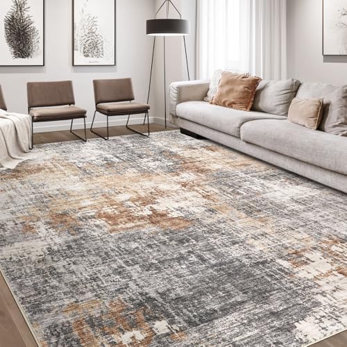 DMOYEST Area Rug Living Room Rugs - 11x14 Extra Large Soft Indoor Neutral Modern Abstract Low Pile Washable Rug Carpet for Bedroom Dining Room Farmhouse Home Office - Grey Brown - Image 5
