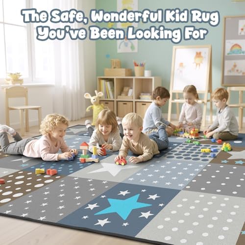 Playroom Rug for Kids, Small Classroom Rug 5x7, Star & Polka Dot - Image 6