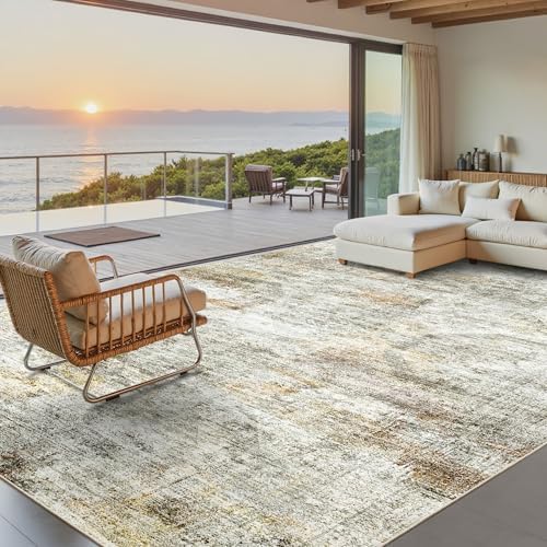 Soalmost Washable Area Rug 8x10 Large Soft Living Room Rugs Grey/Rust by Soalmost