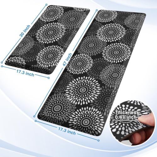 LuxStep Kitchen Mats for Floor,0.47 inch Thicker Cushioned Rug Anti-Fatigue Mats for Kitchen Decor Accessories,Waterproof Non-Slip Mats and Rugs Set for Office,Laundry 17.3"×29"+17.3"×47",Black - Image 2
