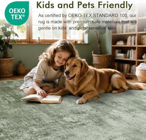 5x7 Ft Abstract Washable Area Rugs for Living Room Green - Image 5