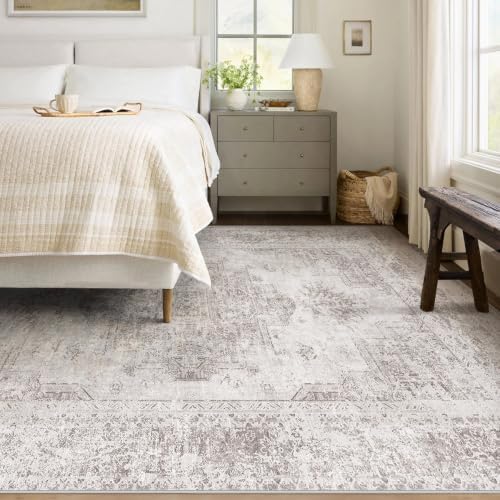 XLUEZ Area Rug 6x9 Living Room Rug, Machine Washable Vintage Distressed Medallion Rug Non-Slip Soft Low Pile Large Indoor Rugs for Bedroom Kitchen Dining Room Office(Grey,6'x9') - Image 2