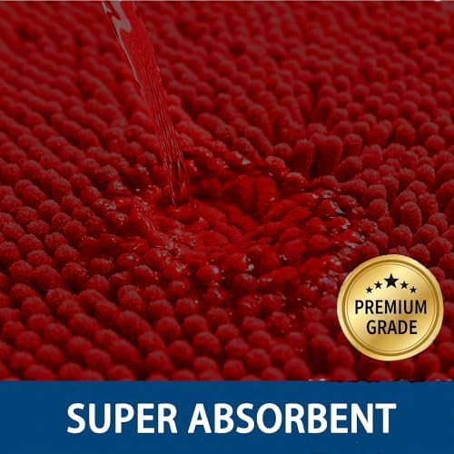 Bathroom Rugs Sets 2 Piece,Super Absorbent Chenille Bath Mats and U-Shaped Toilet Rug,Strong PVC Non Slip Backing,Microfiber Washable Dry Quickly Bath Mats for Bathroom(20"x32"+20"x20"U,Dark Red) - Image 4