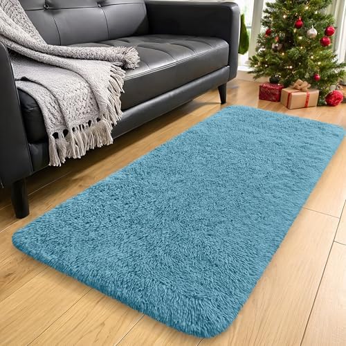 OLANLY 2x8 Machine Washable Runner Rugs for Hallway, Soft Fluffy Shaggy Bedside Rugs for Bedroom, Living Room, Indoor Floor Carpet for Kids Girls and Boys, Home Decor Aesthetic, Slate Blue - Image 3