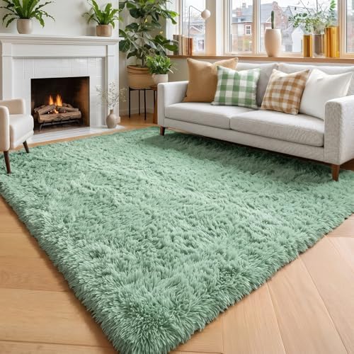 Amdrebio Sage Green Fuzzy Kids Area Rug 4x6 for Bedroom Classroom Nursery by Amdrebio