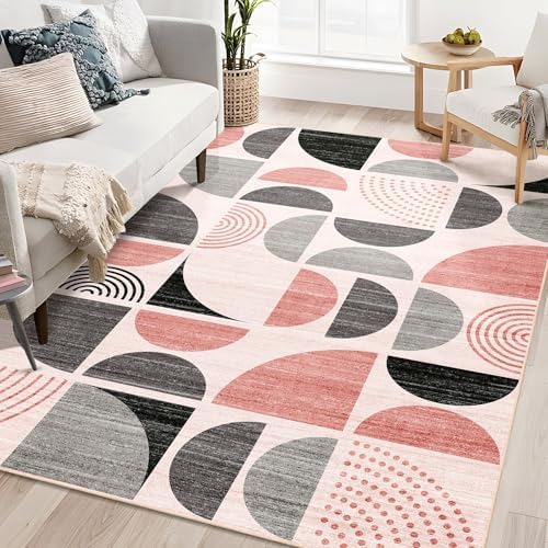MUJOO Pink Rug Washable,5x7 Area Rugs Non Slip Modern Abstract Boho Large by MUJOO