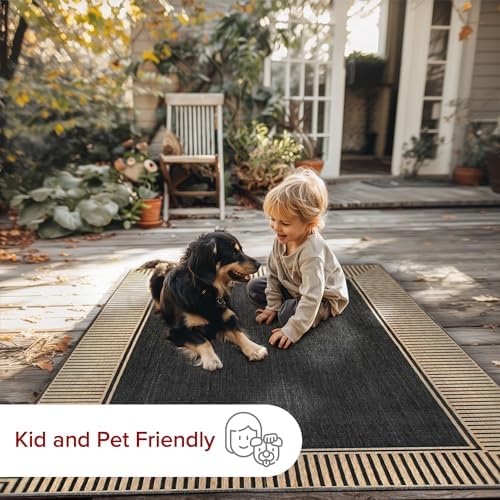 Nuloom Asha Dark Grey/Ivory, 8' Square, Casual, Striped Border, Soft and Cozy, High Traffic, Easy Clean, Durable Area Rug for Indoor/Outdoor Patio, Deck, Porch, Garden, Courtyard - Image 5