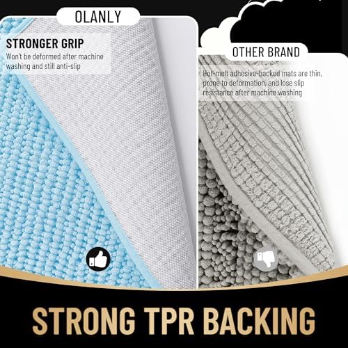 OLANLY Thick Chenille Absorbent Bathroom Rugs Mat 30x20, Sky Blue - Image 5