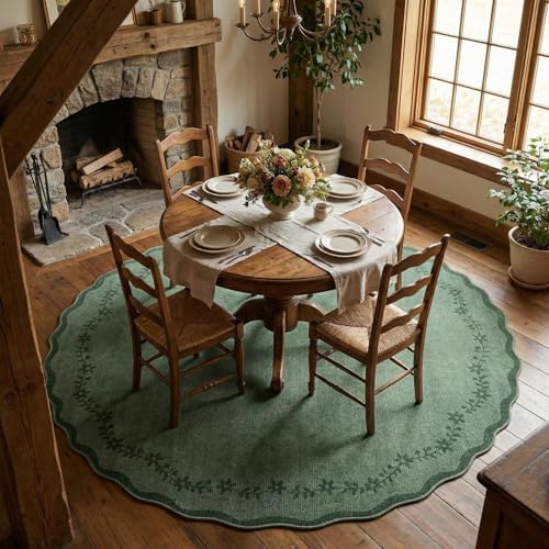 GarveeHome Round Rugs 6ft Scalloped Washable Circle Rug for Dining Room - Image 2