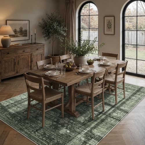 JOOJA 5x7 Dark Green Vintage Washable Soft Low Pile Living Room Area Rug - Image 3