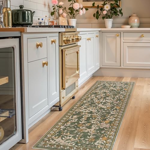 jinchan 2x6 Runner Rug Floral Vintage Washable Area Rug, Green by JINCHAN