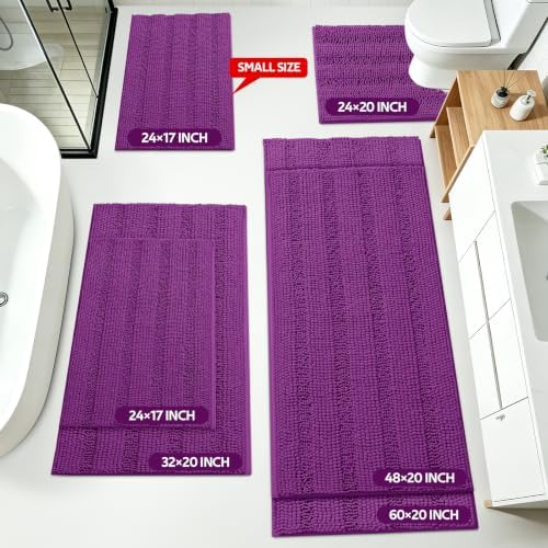 ACCUMTEK Striped Purple Bathroom Rug Set 3 Pieces Ultra Soft, Non Slip Chenille Toilet Mat, Absorbent Plush Shaggy Bath Mats for Bathroom, Bedroom, Kitchen - Image 2