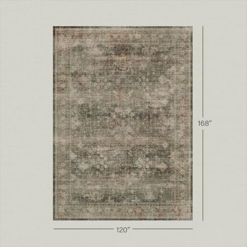 Moss Green 10x14 Extra Large Area Rug for Living Room, Vintage Washable Boho Dark Academia Distressed Geometric Floral Rug for Bedroom & Dining Room, Non-Slip Low Pile Stain Resistant - Image 2
