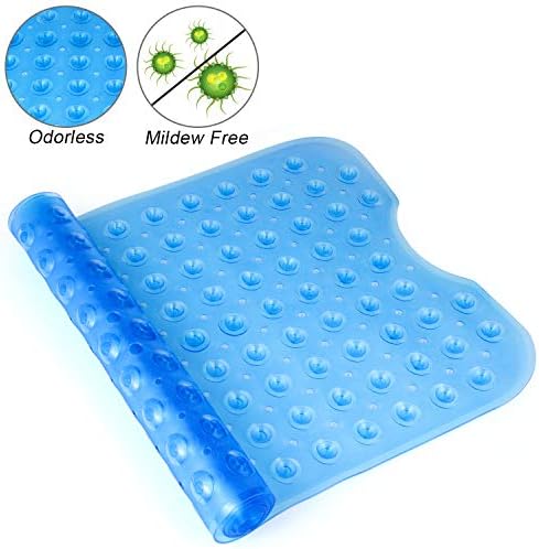 YINENN Bath and Shower Safety Mats 40x16 inch, Non Slip with Suction Cups for Bathroom Stall and Tub Floor, Extra Large and Machine Washable, Drain Holes Keep Bathtub Clean, Blue - Image 3