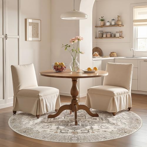6ft Round Rug: Washable Light Brown Area Rugs for Living Room - Image 4