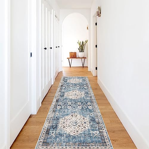 RUUGME Washable Runner Rug 2x7 - Vintage Kitchen Area Rug Stain Resistant Rugs for Living Room Bedroom Laundry Room Mat Distressed Rug Hallway Floor Carpet Runner for Bathroom 2'x7' Aqua Blue - Image 3