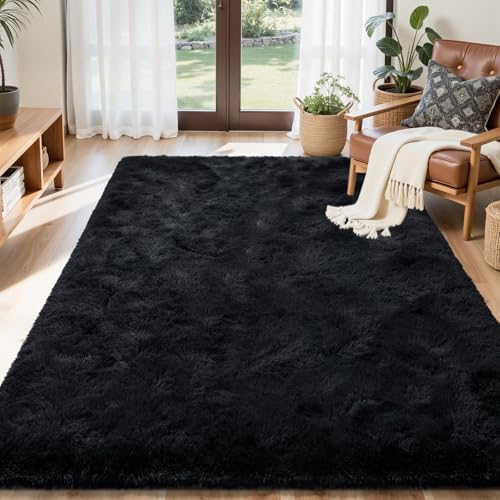 Black Rugs for Bedroom Fluffy 3x5 ft Living Room Rug Non-Slip Area Rugs Shag Carpet for Nursery Kids PlayRoom Dorm Office Indoor Modern Plush Carpets Boys by Lo%CC%80utiRootHome