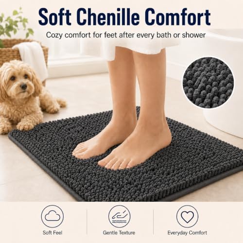 Bathroom Rugs Sets 2 Piece Thicken Chenille Bath Mats Set, Extra Soft and Absorbent Shaggy Rugs, Easy Wash and Dry, Perfect Plush Carpet Mats for Tub, Shower, Bathroom Mats, Washable Carpets Set - Image 3