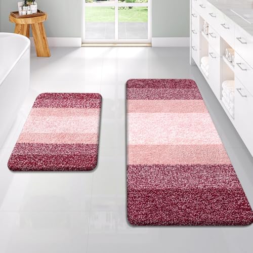 OLANLY Micorfiber Bathroom Rug Set 2 Piece, Soft Absorbent Bath Mats, Red by OLANLY