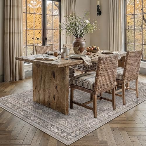 Schweek 5x7 Area Rugs for Living Room Taupe Washable Vintage Neutral Rug - Image 3