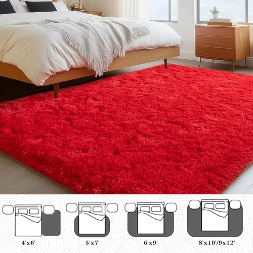 6x9 Red Fluffy Rug for Bedroom Living Room, Washable Non-Slip - Image 5