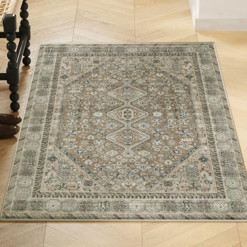 2'x3' Vintage Beige Brown Rug, Washable Non-Slip Non-Shed Decor Carpet - Image 6