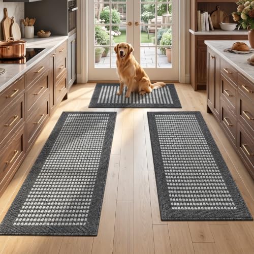 Ileading Kitchen Mat Sets 3 Piece Washable Grey Kitchen Floor Runner Rugs by Ileading