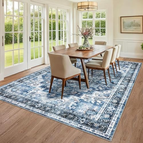 GarveeHome 10x13 Washable Vintage Living Room Rug Blue - Image 2