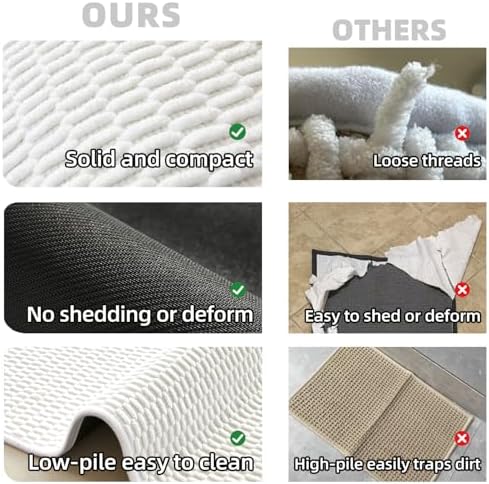 TYUU Bathroom Rugs Non Slip Washable, Super Absorbent Thin Bath Mat Quick Dry Low Pile Bathroom Rug, White 24"x36" - Image 6