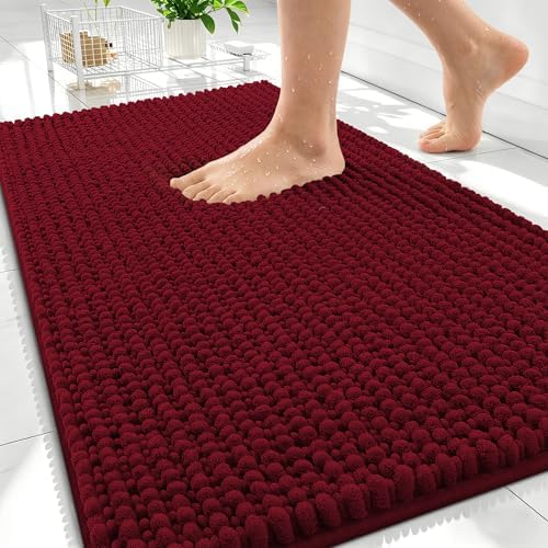 OLANLY Thick Chenille Absorbent Bathroom Rugs Mat 34x21, Burgundy by OLANLY