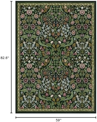 Moynesa Vintage Floral 5x7 Area Rug, Green Washable Rugs for Living Room - Image 2