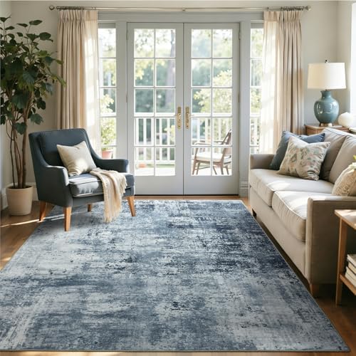 4x6 Ft Abstract Washable Area Rugs for Living Room Blue by Cuzwlovita