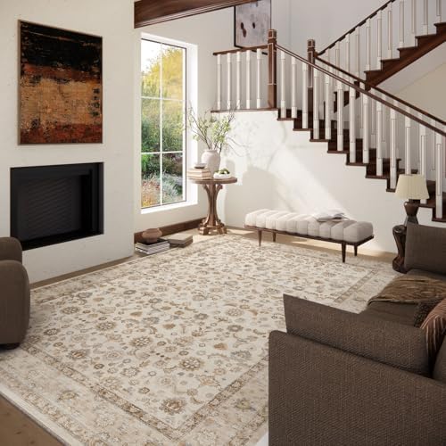 10x12 Area Rugs for Living Room: Washable Living Room Rug Stain Resistant Non Slip Distressed Vintage Carpet Low Pile Faux Wool Soft Large Rugs for Bedroom Farmhouse Dining Room Kids Playroom Nursery - Image 2