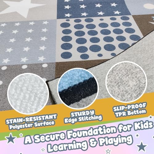 Playroom Rug for Kids, Small Classroom Rug 5x7, Star & Polka Dot - Image 3