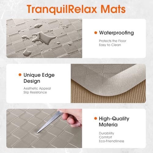 TranquilRelax 4/5 Inch Cushioned Anti Fatigue Kitchen Mats for Floor, Taupe - Image 3