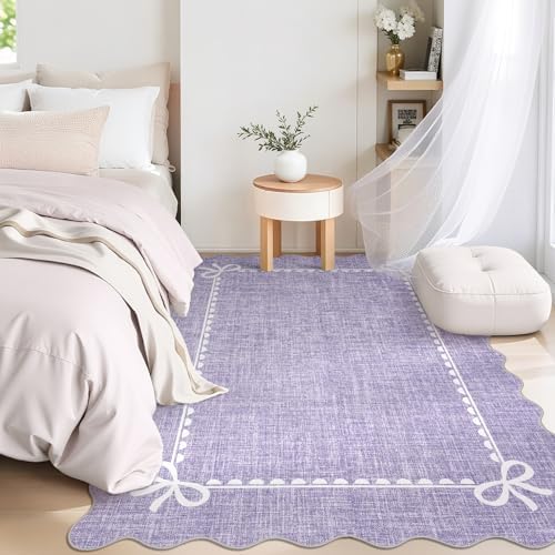 GarveeHome Scalloped Bow Rug 3x5 Washable Purple Rugs for Girls Bedroom - Image 2