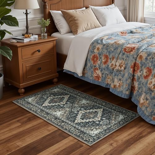 Lessymo 2 x 4 Entryway Rug, Washable Boho Indoor Outdoor Mat, Black Brown - Image 3