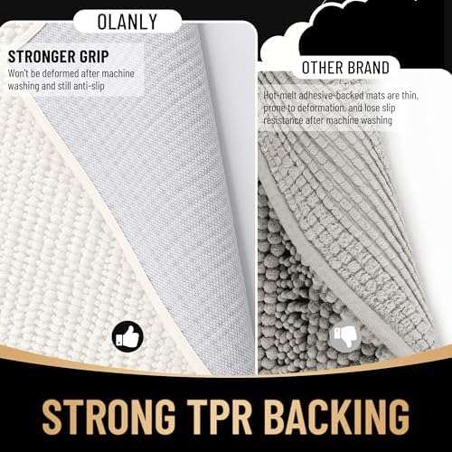 OLANLY Thick Chenille Bathroom Rugs 30x20, Soft Absorbent Bath Mat, Ivory - Image 5