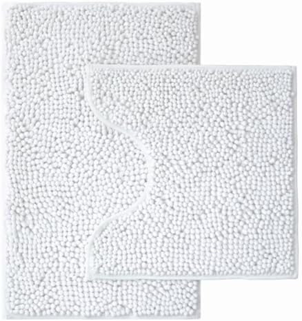 Bathroom Rugs Sets 2 Piece,Super Absorbent Chenille Bath Mats and U-Shaped Toilet Rug,Strong PVC Non Slip Backing,Microfiber Washable Dry Quickly Bath Mats for Bathroom(20"x32"+20"x20"U,White) by Unknown