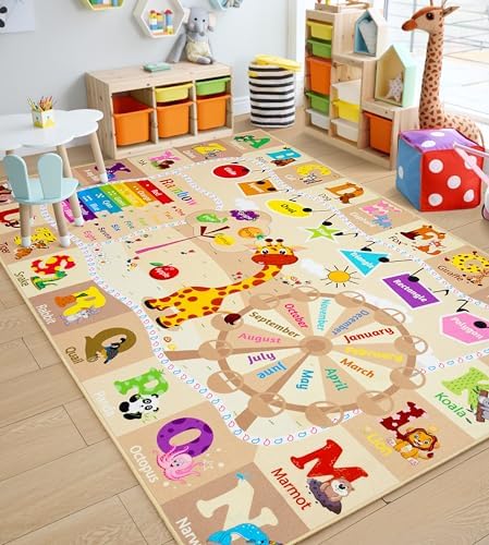 Chicrug 9x12 ABC Kids Rug for Classroom, Washable Non Slip Playroom Playmat - Image 2