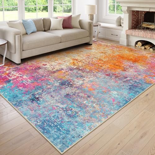 Lahome Modern Abstract Area Rugs 9x12 Living Room Rug Non Slip, Washable Colorful 9x12 Area Rug for Bedroom Girls Nursery, Soft Large Accent Carpet for Dining Room Table Office Home Decor by Lahome