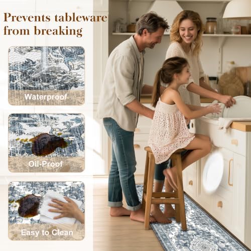 Boho Kitchen Mats for Floor 2PC Anti Fatigue Kitchen Rugs, Dark Blue - Image 5